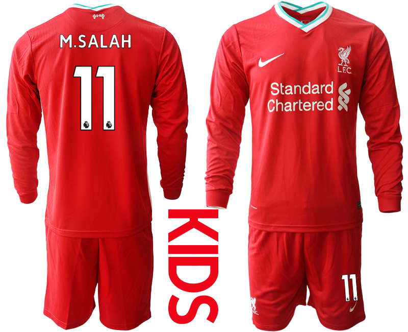 Youth 2020-21 Liverpool home 11# M.SALAH long sleeve soccer jerseys