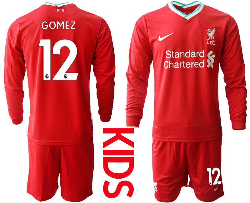 Youth 2020-21 Liverpool home 12# GOMEZ long sleeve soccer jerseys