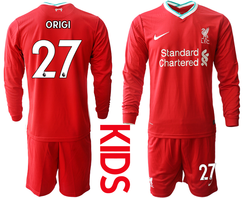 Youth 2020-21 Liverpool home 27# ORIGI long sleeve soccer jerseys