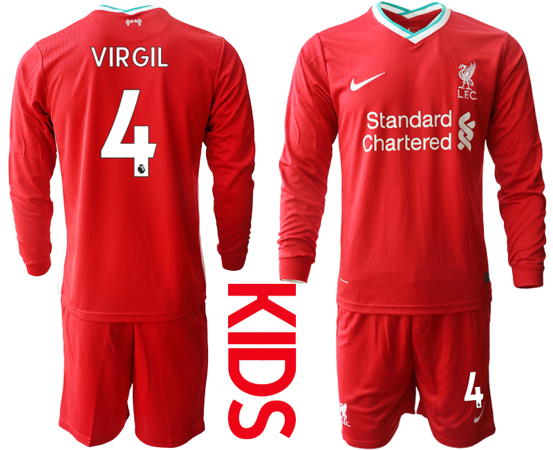 Youth 2020-21 Liverpool home 4# VIRGIL long sleeve soccer jerseys