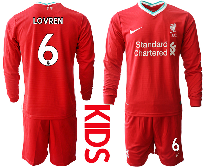 Youth 2020-21 Liverpool home 6# LOVREN long sleeve soccer jerseys