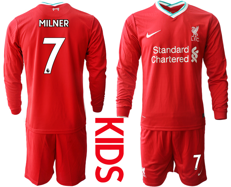 Youth 2020-21 Liverpool home 7# MILNER long sleeve soccer jerseys