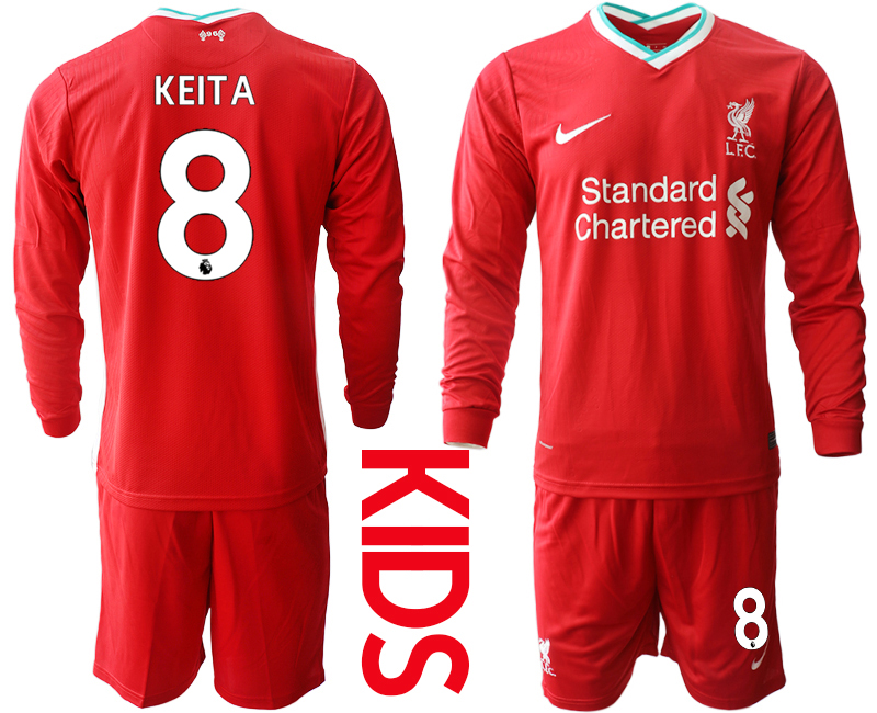 Youth 2020-21 Liverpool home 8# KEITA long sleeve soccer jerseys