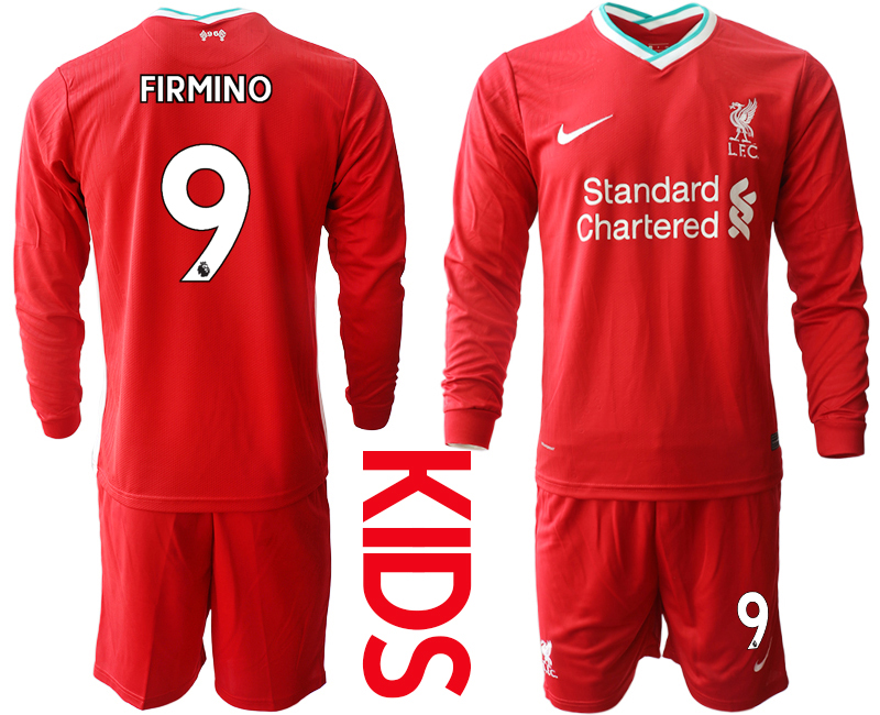 Youth 2020-21 Liverpool home 9# FIRMINO long sleeve soccer jerseys