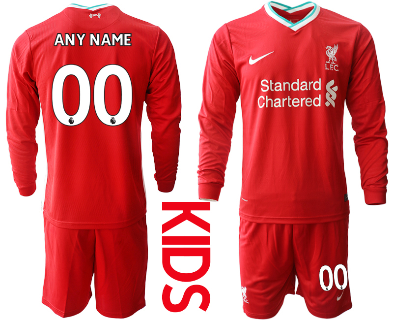 Youth 2020-21 Liverpool home any name custom long sleeve soccer jerseys