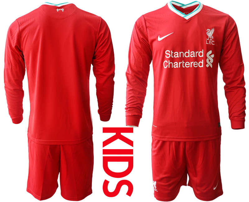 Youth 2020-21 Liverpool home long sleeve soccer jerseys