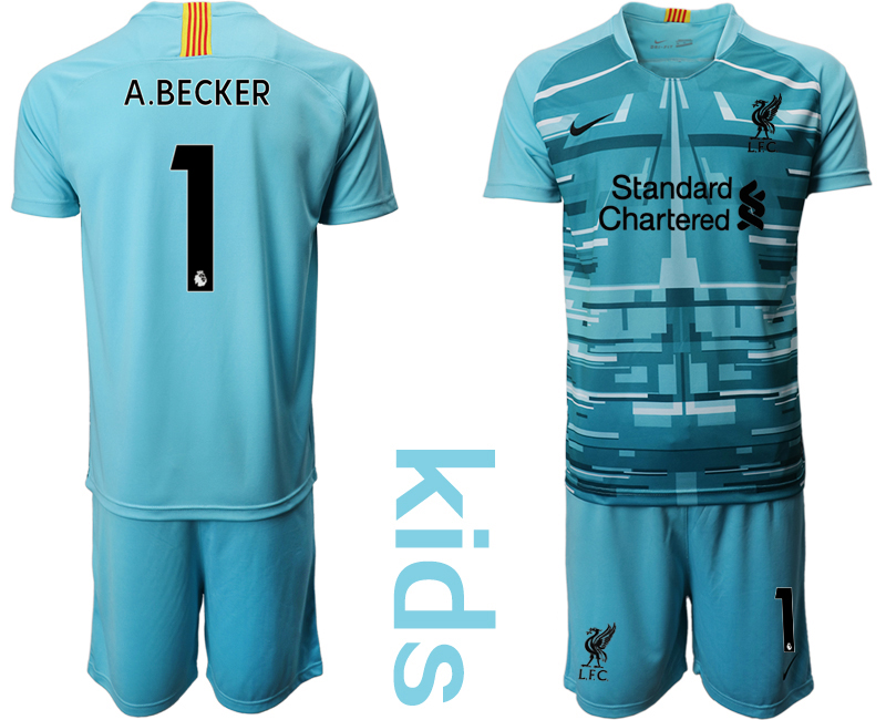 Youth 2020-21 Liverpool lake blue goalkeeper 1# A.BECKER soccer jerseys.