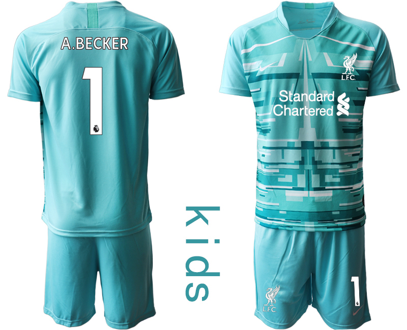 Youth 2020-21 Liverpool lake blue goalkeeper 1# A.BECKER soccer jerseys