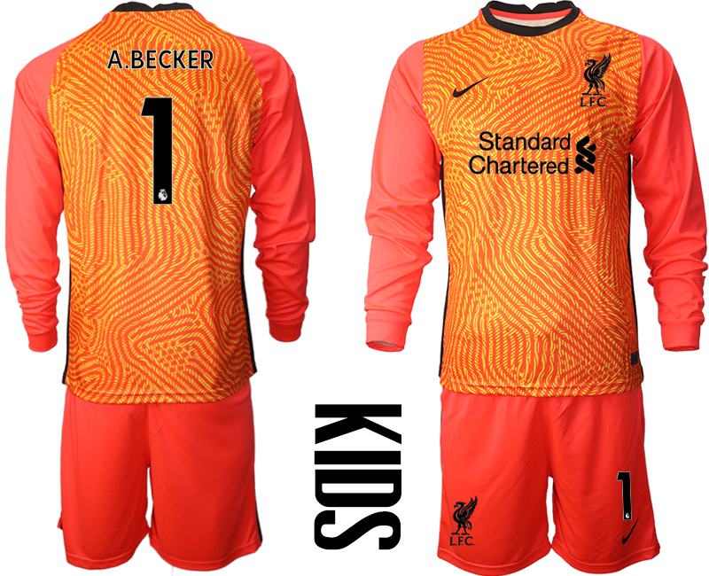 Youth 2020-21 Liverpool red goalkeeper 1# A.BECKER long sleeve soccer jerseys