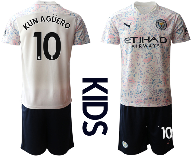 Youth 2020-21 Manchester City away 10# KUNAGUERO white soccer jerseys
