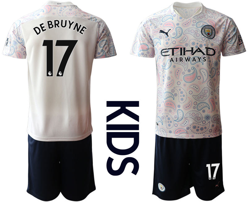 Youth 2020-21 Manchester City away 17# DEBRUYNE white soccer jerseys