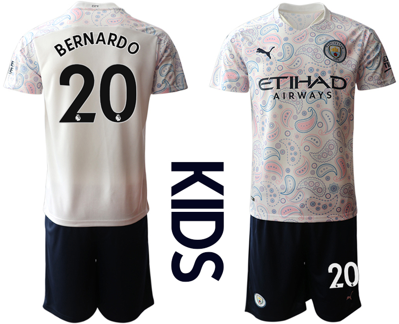 Youth 2020-21 Manchester City away 20#  BERNARDO white soccer jerseys