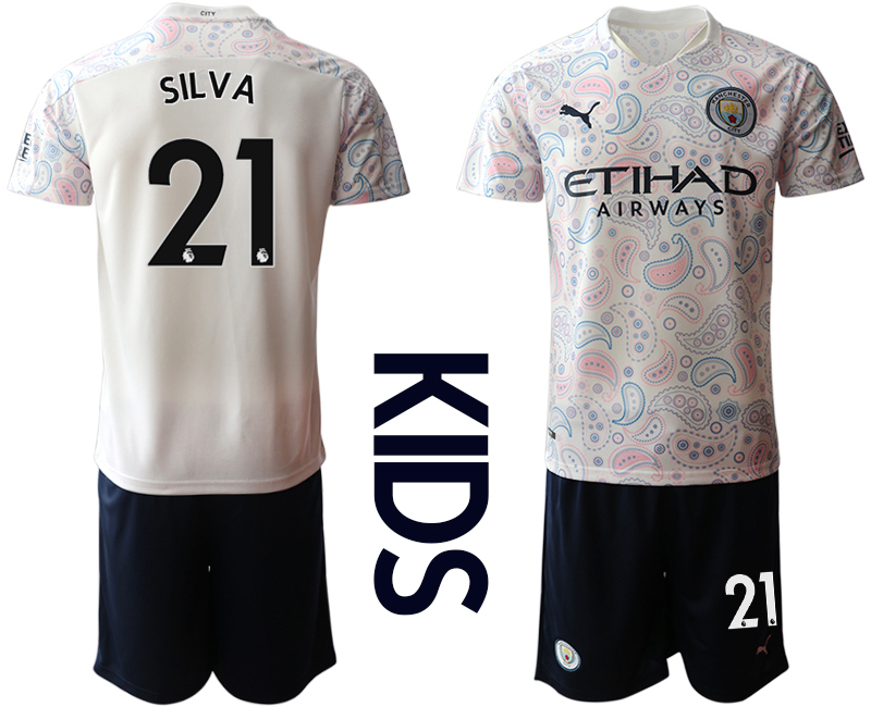 Youth 2020-21 Manchester City away 21#  SILVA white soccer jerseys