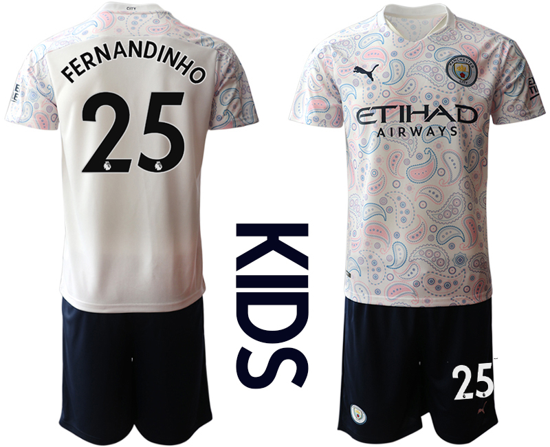 Youth 2020-21 Manchester City away 25#  FERNANDINHO white soccer jerseys