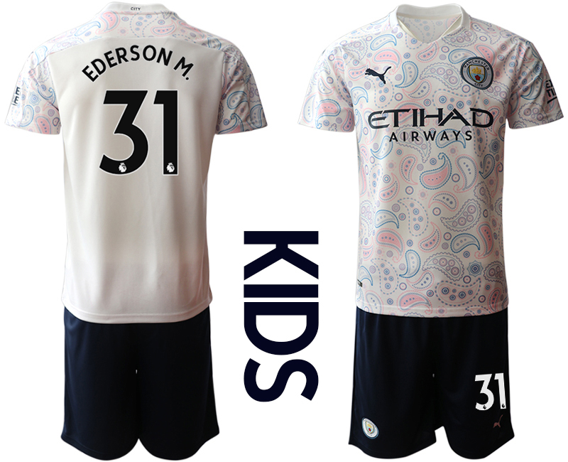 Youth 2020-21 Manchester City away 31# EDERSONM. white soccer jerseys