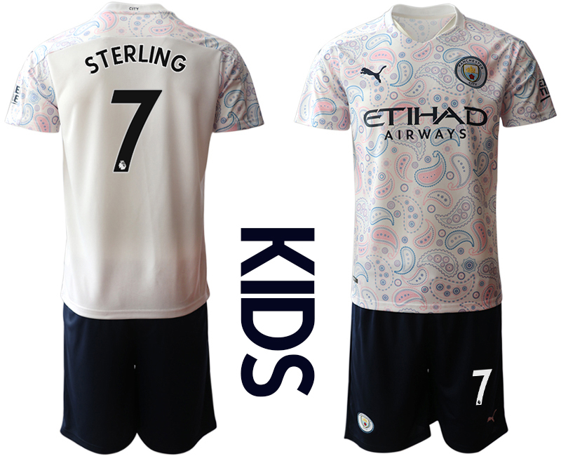 Youth 2020-21 Manchester City away 7# STERLING white soccer jerseys