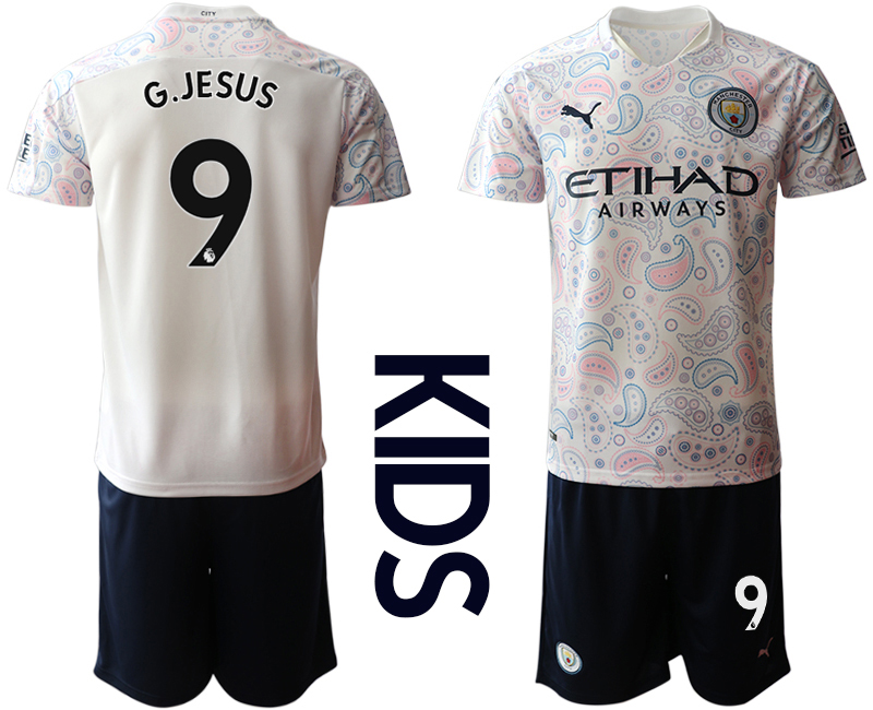Youth 2020-21 Manchester City away 9# G.JESUS white soccer jerseys