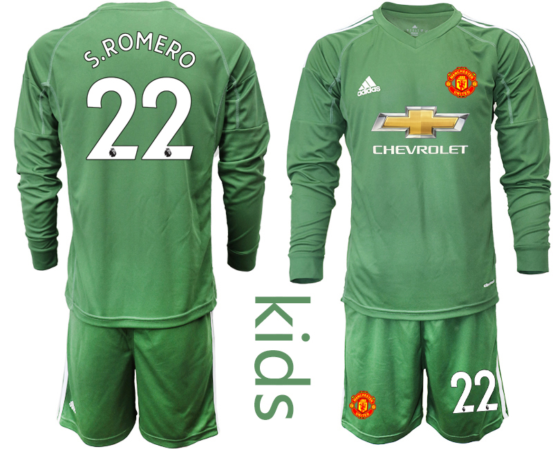 Youth 2020-21 Manchester United army green goalkeeper 22# S.ROMERO long sleeve soccer jerseys