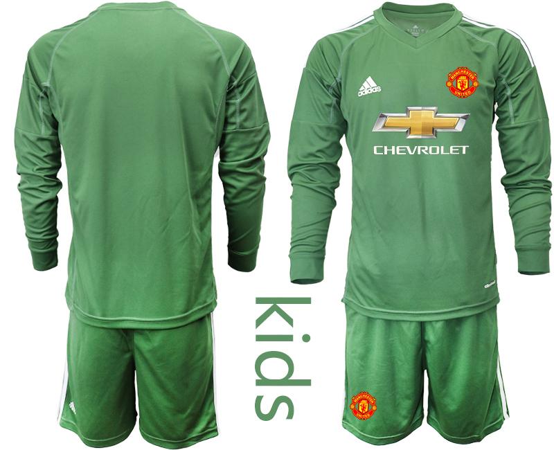 Youth 2020-21 Manchester United army green goalkeeper long sleeve soccer jerseys