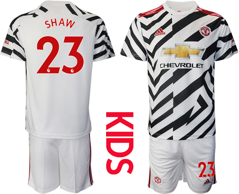 Youth 2020-21 Manchester United away 23# SHAW white soccer jerseys
