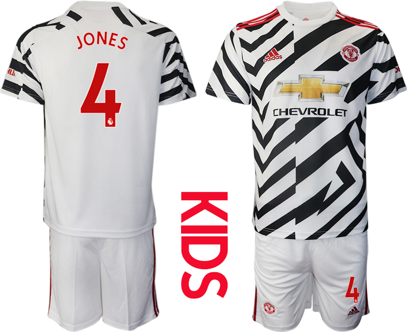 Youth 2020-21 Manchester United away 4# JONES white soccer jerseys