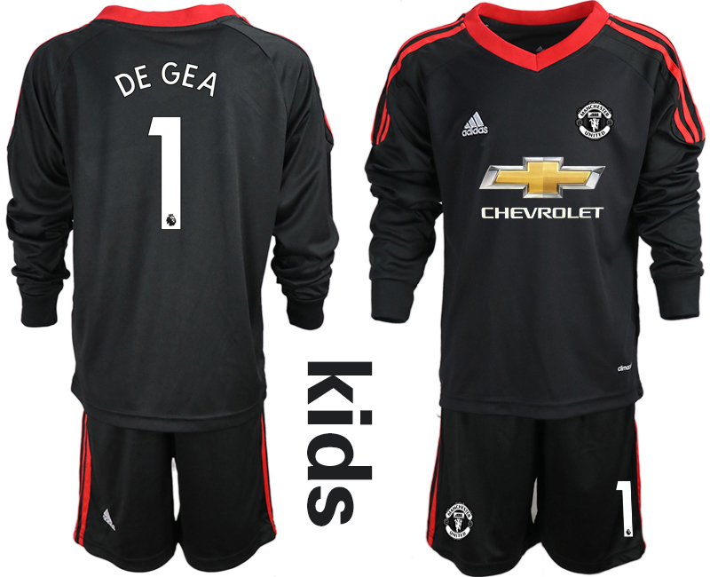 Youth 2020-21 Manchester United black goalkeeper 1# DE GEA long sleeve soccer jerseys