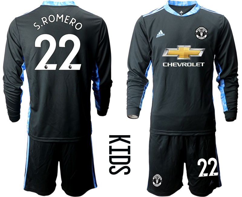Youth 2020-21 Manchester United black goalkeeper 22# S.ROMERO long sleeve soccer jerseys.