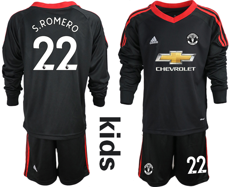Youth 2020-21 Manchester United black goalkeeper 22# S.ROMERO long sleeve soccer jerseys