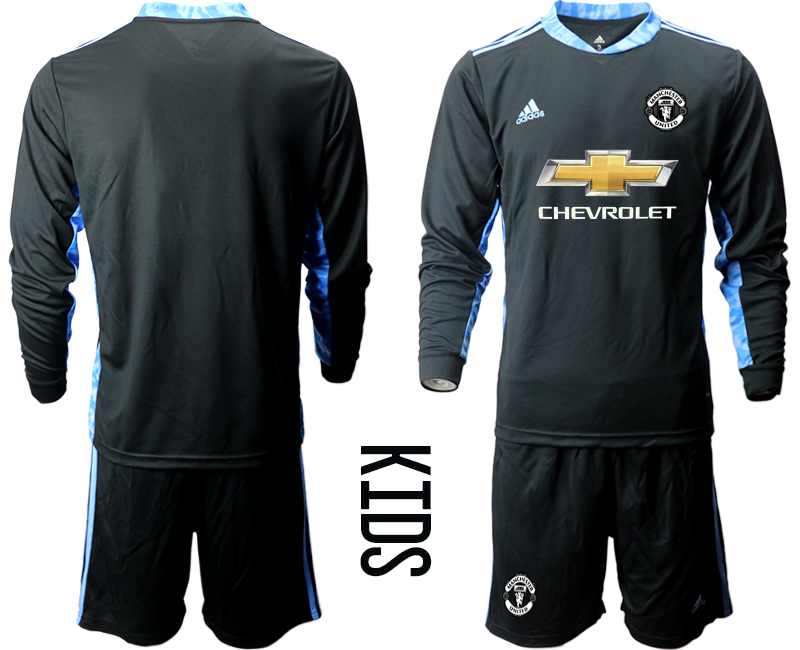 Youth 2020-21 Manchester United black goalkeeper long sleeve soccer jerseys.