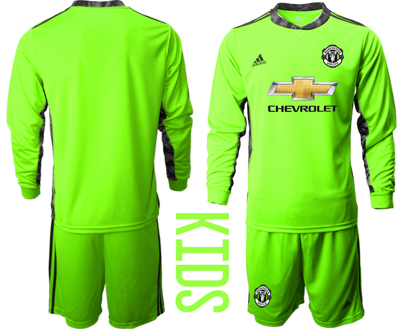 Youth 2020-21 Manchester United fluorescent green goalkeeper long sleeve soccer jerseys
