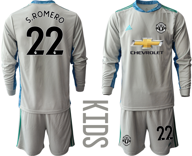 Youth 2020-21 Manchester United gray goalkeeper 22# S.ROMERO long sleeve soccer jerseys