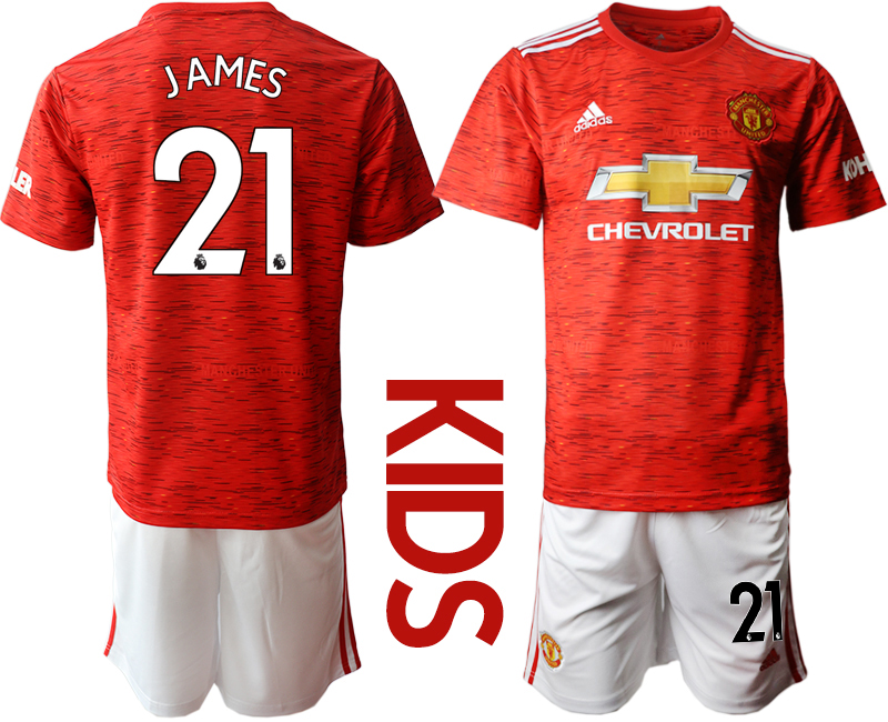 Youth 2020-21 Manchester United home 21# JAMES soccer jerseys