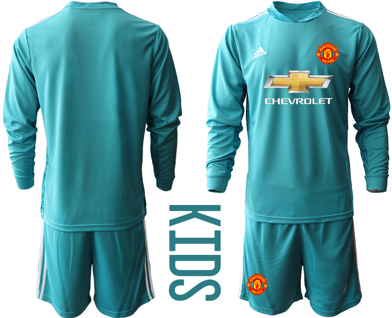 Youth 2020-21 Manchester United lake blue goalkeeper long sleeve soccer jerseys