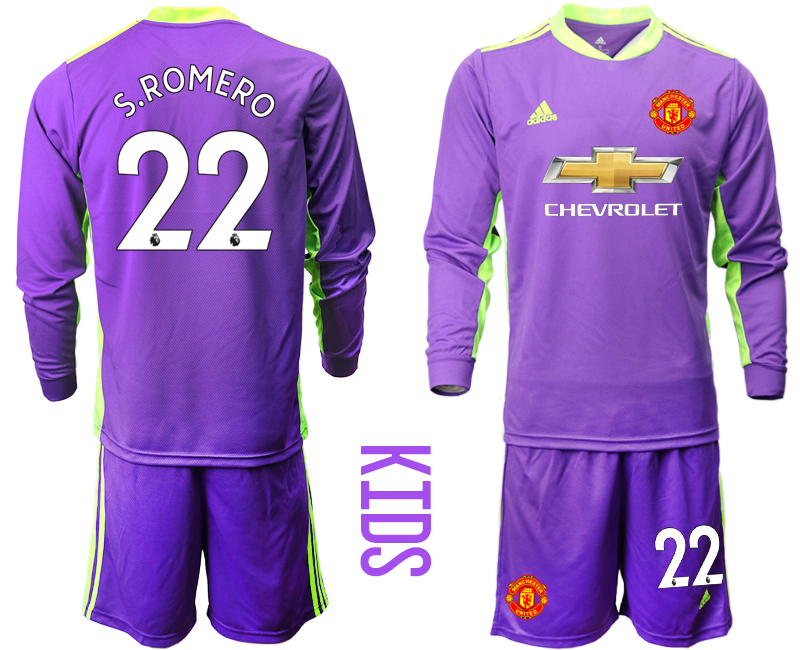 Youth 2020-21 Manchester United purple goalkeeper 22# S.ROMERO long sleeve soccer jerseys