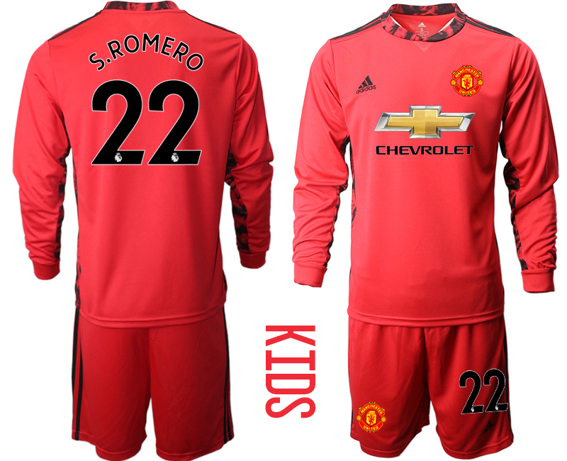 Youth 2020-21 Manchester United red goalkeeper 22# S.ROMERO long sleeve soccer jerseys