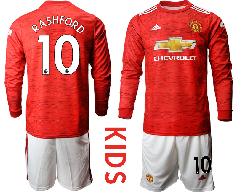 Youth 2020-21 Manchester united home 10# RASHFORD long sleeve soccer jerseys