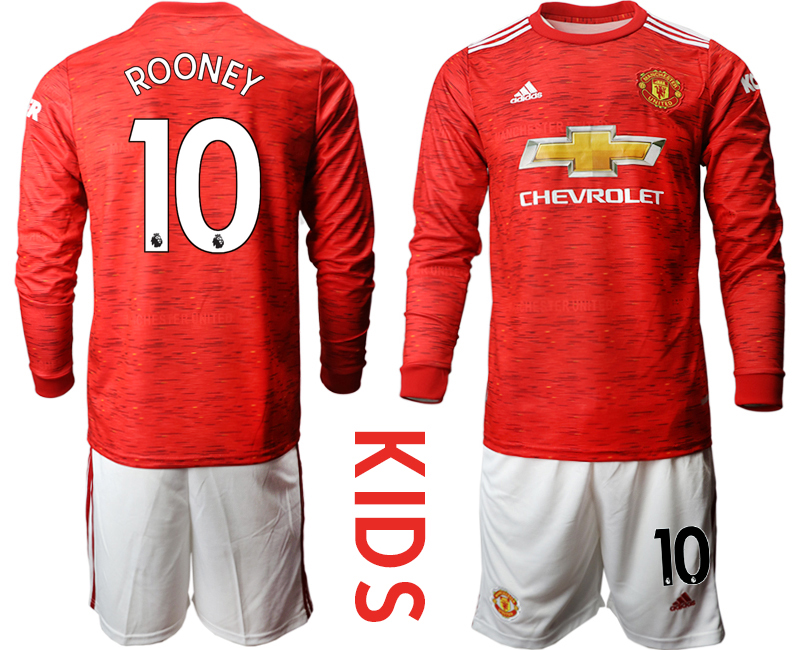 Youth 2020-21 Manchester united home 10# ROONEY long sleeve soccer jerseys
