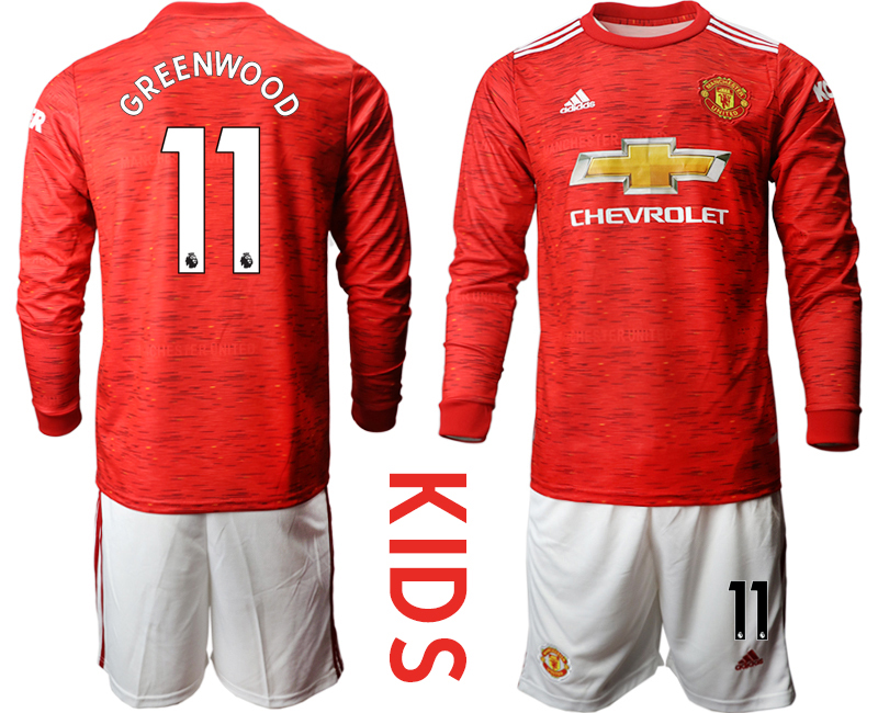 Youth 2020-21 Manchester united home 11# GREENWOOD long sleeve soccer jerseys