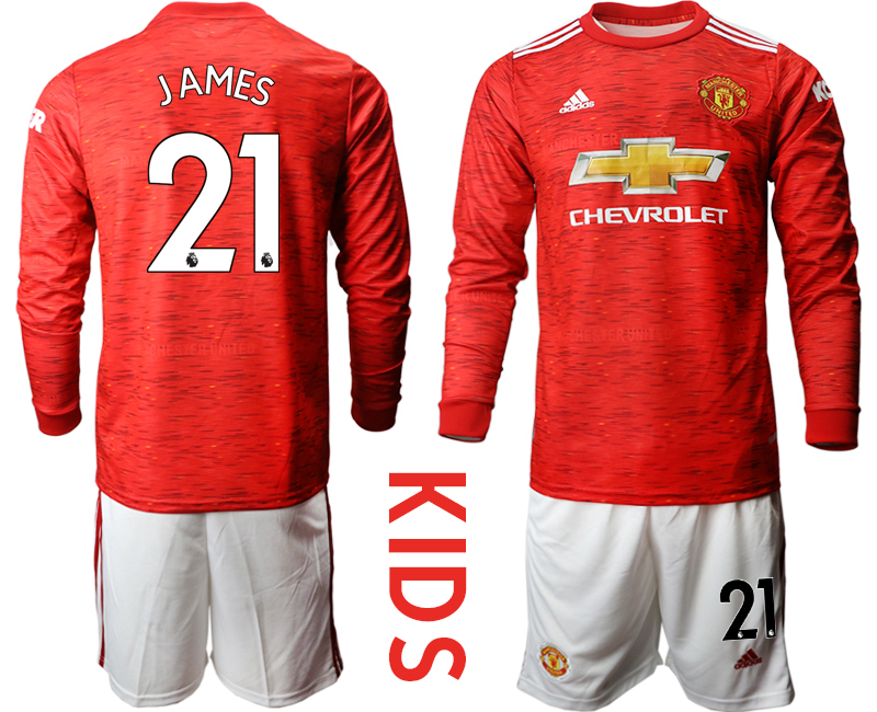 Youth 2020-21 Manchester united home 21# JAMES long sleeve soccer jerseys