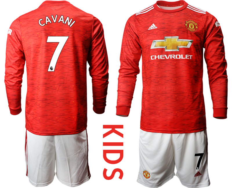 Youth 2020-21 Manchester united home 7# CAVANI long sleeve soccer jerseys