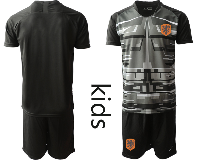 Youth 2020-21 Netherlands black goalkeeper soccer jerseys.