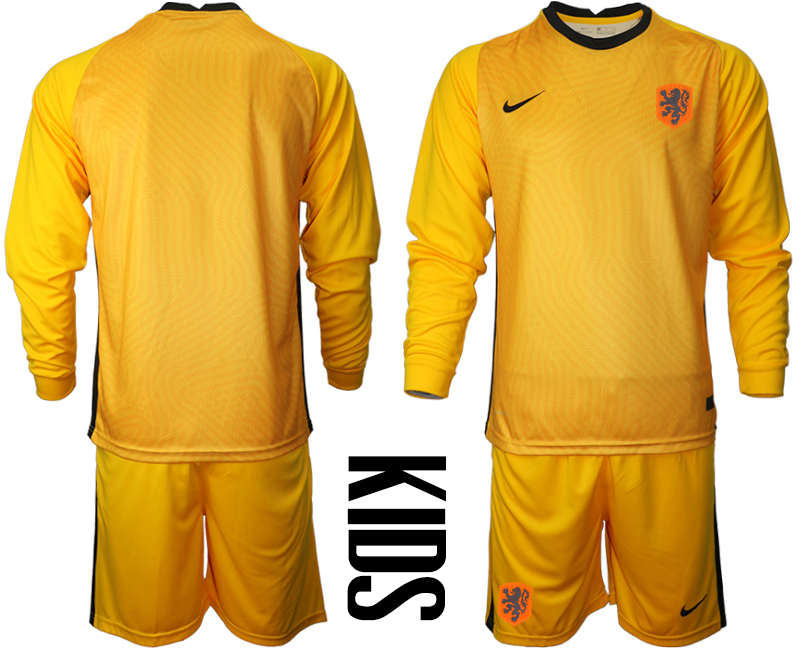 Youth 2020-21 Netherlands yellow goalkeeper long sleeve soccer jerseys