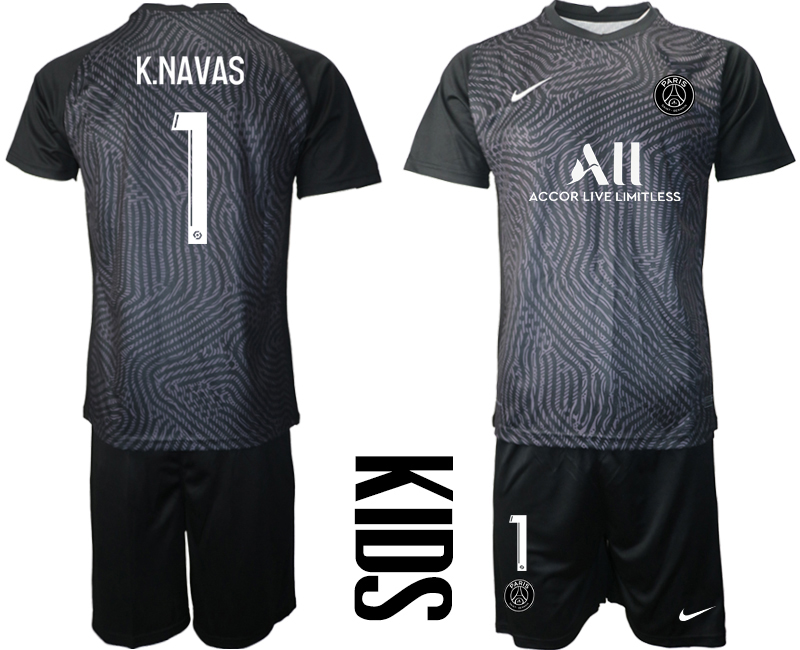Youth 2020-21 Paris Saint-Germain black goalkeeper 1# K.NAVAS soccer jerseys