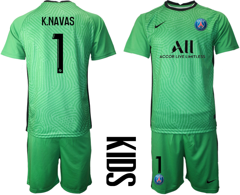 Youth 2020-21 Paris Saint-Germain green goalkeeper 1# K.NAVAS soccer jerseys