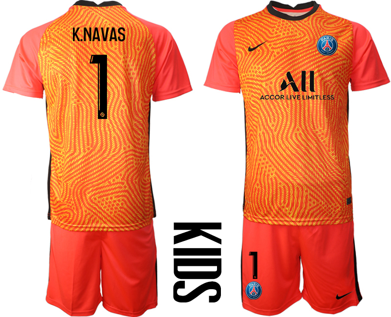 Youth 2020-21 Paris Saint-Germain red goalkeeper 1# K.NAVAS soccer jerseys