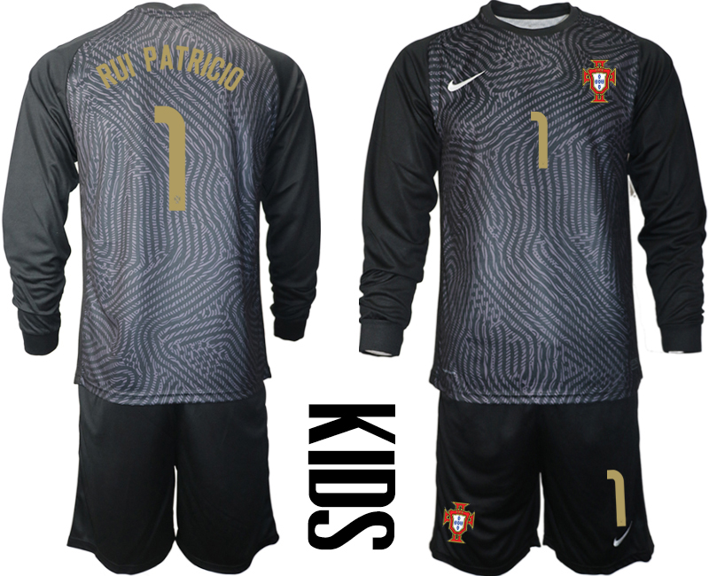 Youth 2020-21 Portugal black goalkeeper 1# RUI PATRICIO long sleeve soccer jerseys.