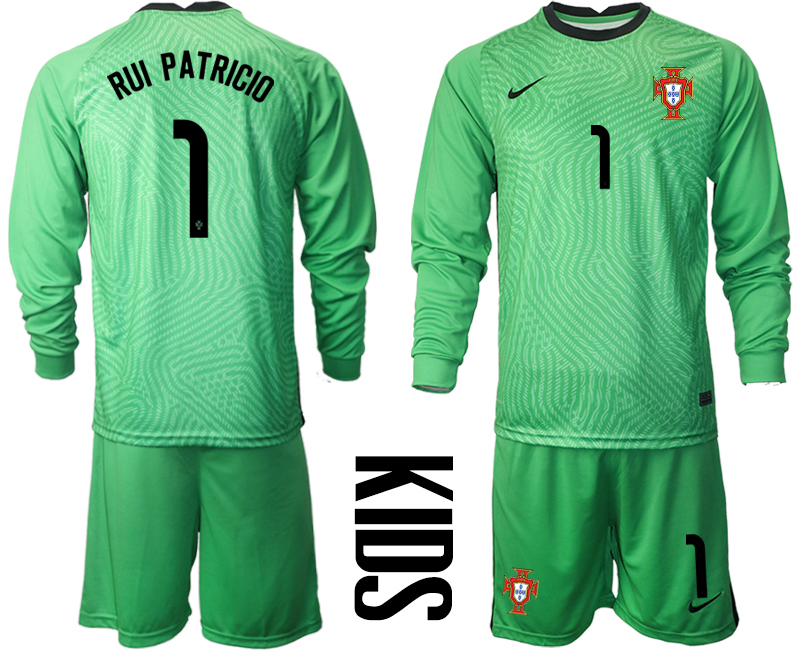 Youth 2020-21 Portugal green goalkeeper 1# RUI PATRICIO long sleeve soccer jerseys
