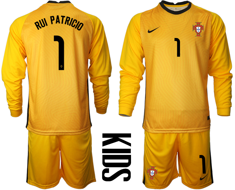 Youth 2020-21 Portugal yellow goalkeeper 1# RUI PATRICIO long sleeve soccer jerseys