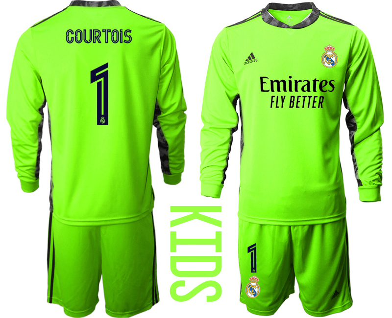 Youth 2020-21 Real Madrid fluorescent green goalkeeper 1# COURTOIS long sleeve soccer jerseys