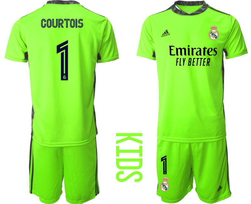 Youth 2020-21 Real Madrid fluorescent green goalkeeper 1# COURTOIS soccer jerseys